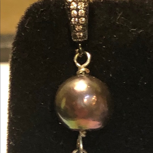 Green Jade, Black Pearl, & Marcasite Earrings - Picture 4 of 5